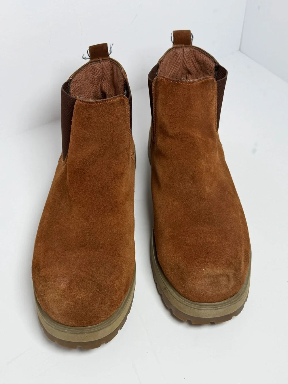 Men's SÁO Brown Leather Chelsea Work Boots - Size 11M Slip-On Safety Pull-On